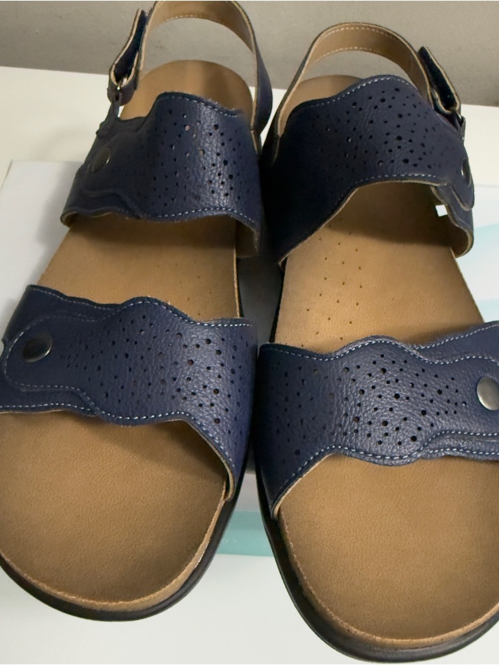 Women's Navy Perforated Adjustable Strap Sandals
